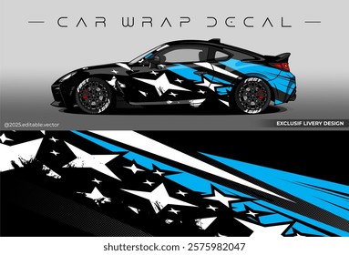 Sport livery design. Car wrap decal with black blue colour. Sticker full body car abstract design. Suitable for racing, rally or daily use