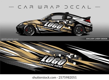 Sport livery design. Car wrap decal with black gold colour. Sticker full body car abstract design. Suitable for racing, rally or daily use