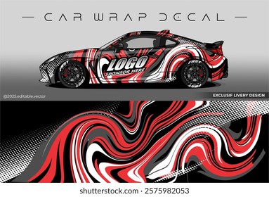 Sport livery design. Car wrap decal with black red colour. Sticker full body car abstract design. Suitable for racing, rally or daily use