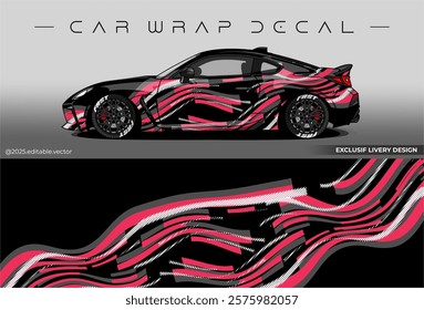 Sport livery design. Car wrap decal with black pink colour. Sticker full body car abstract design. Suitable for racing, rally or daily use