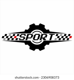 Sportlogo-Design mit Gangelementen und Schachbrettfahne.
