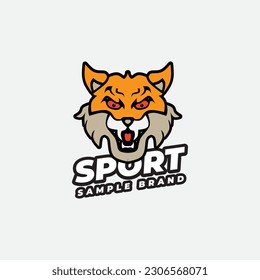 sport logo design, with an orange wolf head icon