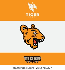 sport logo design, with a tiger head icon, suitable for use as a sports or e-sport brand