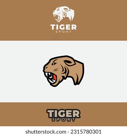 sport logo design, with a tiger head icon, suitable for use as a sports or e-sport brand