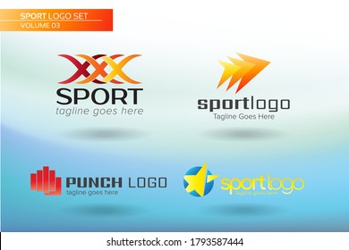 Sport Logo element and Abstract web Icon and globe vector symbol. Unusual icon and sticker set. Graphic design easy editable for Your design. Modern icon. Triple x. Star. Punch. triple arrow