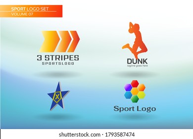 Sport Logo element and Abstract web Icon and globe vector symbol. Graphic design easy editable for Your design. Modern icon. Silhouette Slam dunk. triple stripes. colorful hexagon. star