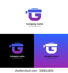 Sport logo icon flat and vector design template. Trend purple-blue gradient color on white and black background. Symbol G in vector elements..