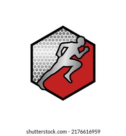 sport logo modern running hexagon