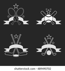 Sport logo set for different sport disciplines vector. Badge sport graphic team illustration sport logo. Champion tournament game element sport logo label shield ball college competition emblem.