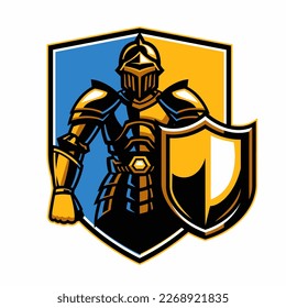 Sport Logo Style of Armored Knight with Shield