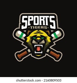 Sport Logo Tiger head with baseball bat template