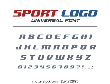 Sport logo universal italic font. Fast and strong futuristic, athletic, dynamic alphabet. Technology typography style. Letters, numbers for high speed car racing design. Modern vector abc typeface