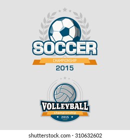 Sport logotypes including soccer and volleyball championships