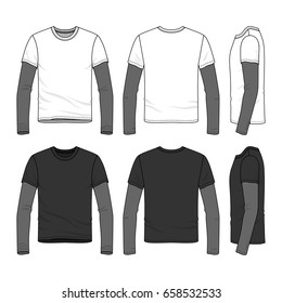 Sport long sleeved t-shirt with layered sleeve. Blank vector templates of men's clothing set.