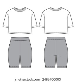 Sport look, crop tshirt and shorts leggins.