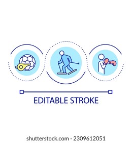 Sport loop concept icon. Leisure activities. Hobby and interest. Active and healthy lifestyle abstract idea thin line illustration. Isolated outline drawing. Editable stroke. Arial font used