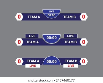 Sport Lower Thirds Template for Scoreboard Broadcast. Set lower thirds for banner Bars.