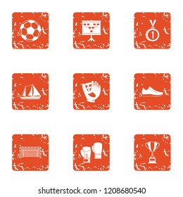 Sport luck icons set. Grunge set of 9 sport luck vector icons for web isolated on white background