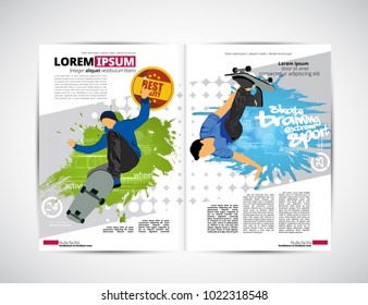 Sport magazine layout with skateboarder trick 