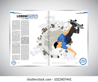 Sport magazine layout with skateboarder trick 