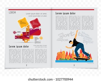 Sport magazine layout with skateboarder trick 