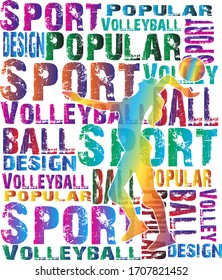 Sport magazine. Volleyball design. Colorful of the letters. Icon, Background, Symbol, Silhouette. Vector illustration.