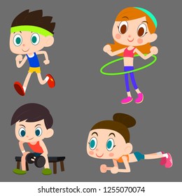 sport man cartoon cute set for decoration.exercise cartoon set.
