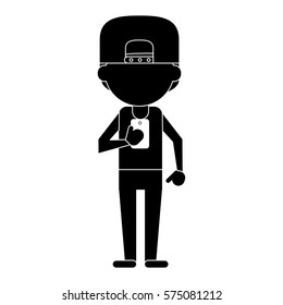 sport man character using smartphone pictogram