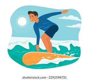 Sport Man Enjoying with Surfing in Summer Season