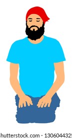 Sport man exercises yoga. Yoga pose vector illustration isolated. Active boy in gym stretching and worming up. Health care activity. Lying down exercise in rehabilitation center. Medical treatment.