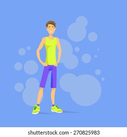 Sport Man Fitness Trainer, Athletic Over Colorful Background, Vector Illustration