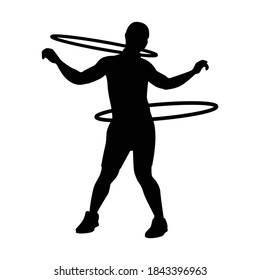 Sport man with hula hoop silhouette vector