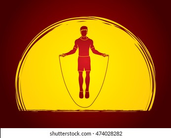 Sport man jumping rope designed on moonlight background graphic vector.