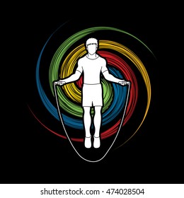 Sport man jumping rope designed on spin wheel background graphic vector.