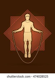Sport man jumping rope designed on line square background graphic vector.
