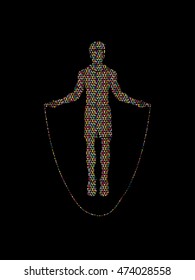 Sport man jumping rope designed using colorful mosaic pattern graphic vector.