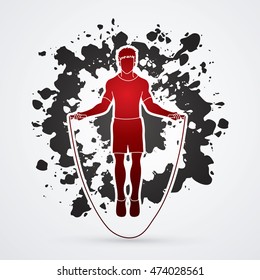 Sport man jumping rope designed on splatter ink background graphic vector.
