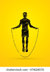 Sport man jumping rope designed using black grunge brush graphic vector.
