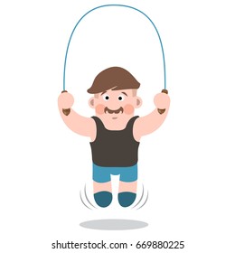 Sport Man jumping rope. Vector illustration