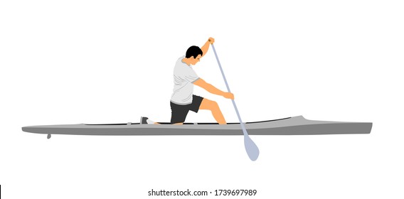 Sport man kayaking vector illustration isolated on white background. Canoe or kayak vector. Sportsman during sprint race rafting by boat. Outdoor enjoy in nature.