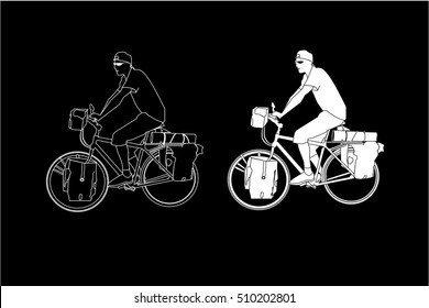 Sport man ridding bicycle isolate on black background
