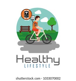 sport man riding bike in the park healthy lifestyle theme