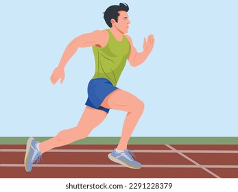 Sport man running on a racetrack