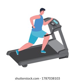 sport, man running on treadmill, sport person at the electrical training machine background vector illustration design