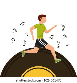 sport man running vinyl disk music note