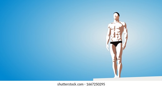 Sport man stand on gradient blue background vector illustration.