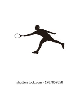 Sportler, der seinen Tennisschläger horizontal schwenkt, um zur Ball-Silhouette zu gelangen - Tennissportler auf der Vorhand Swing Cartoon Silhouette einzeln auf Weiß