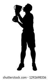 Sport man with trophy in hand silhouette vector