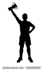 Sport man with trophy in hand silhouette vector