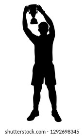 Sport Man With Trophy In Hand Silhouette Vector